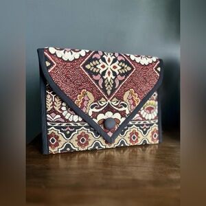 Quilted envelope clutch, handcrafted from secondhand tapestry throw blanket